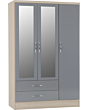 Lisdorat 100-101-077 NEVADA 3 DOOR 2 DRAWER MIRRORED WARDROBE - GREY GLOSS/LIGHT OAK EFFECT VENEER