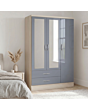 Lisdorat 100-101-077 NEVADA 3 DOOR 2 DRAWER MIRRORED WARDROBE - GREY GLOSS/LIGHT OAK EFFECT VENEER