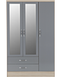 Lisdorat 100-101-077 NEVADA 3 DOOR 2 DRAWER MIRRORED WARDROBE - GREY GLOSS/LIGHT OAK EFFECT VENEER