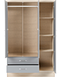 Lisdorat 100-101-077 NEVADA 3 DOOR 2 DRAWER MIRRORED WARDROBE - GREY GLOSS/LIGHT OAK EFFECT VENEER