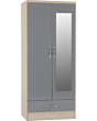 Lisdorat 100-101-085 NEVADA MIRRORED 2 DOOR 1 DRAWER WARDROBE - GREY GLOSS/LIGHT OAK EFFECT VENEER