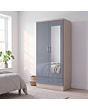 Lisdorat 100-101-085 NEVADA MIRRORED 2 DOOR 1 DRAWER WARDROBE - GREY GLOSS/LIGHT OAK EFFECT VENEER
