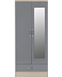 Lisdorat 100-101-085 NEVADA MIRRORED 2 DOOR 1 DRAWER WARDROBE - GREY GLOSS/LIGHT OAK EFFECT VENEER