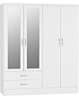Lisdorat 100-101-088 NEVADA 4 DOOR 2 DRAWER MIRRORED WARDROBE - WHITE GLOSS