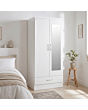 Lisdorat 100-101-091 NEVADA MIRRORED 2 DOOR 1 DRAWER WARDROBE - WHITE GLOSS