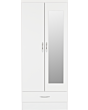Lisdorat 100-101-091 NEVADA MIRRORED 2 DOOR 1 DRAWER WARDROBE - WHITE GLOSS