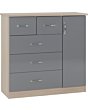 Lisdorat 100-101-103 NEVADA 5 DRAWER LOW WARDROBE - GREY GLOSS/LIGHT OAK EFFECT VENEER