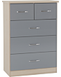 Lisdorat 100-102-089 NEVADA 3+2 DRAWER CHEST - GREY GLOSS/LIGHT OAK EFFECT VENEER