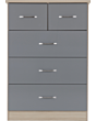 Lisdorat 100-102-089 NEVADA 3+2 DRAWER CHEST - GREY GLOSS/LIGHT OAK EFFECT VENEER