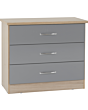 Lisdorat 100-102-091 NEVADA 3 DRAWER CHEST - GREY GLOSS/LIGHT OAK EFFECT VENEER