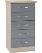 Lisdorat 100-102-093 NEVADA 5 DRAWER NARROW CHEST - GREY GLOSS/LIGHT OAK EFFECT VENEER