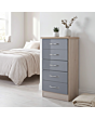 Lisdorat 100-102-093 NEVADA 5 DRAWER NARROW CHEST - GREY GLOSS/LIGHT OAK EFFECT VENEER