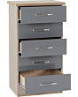 Lisdorat 100-102-093 NEVADA 5 DRAWER NARROW CHEST - GREY GLOSS/LIGHT OAK EFFECT VENEER