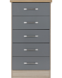 Lisdorat 100-102-093 NEVADA 5 DRAWER NARROW CHEST - GREY GLOSS/LIGHT OAK EFFECT VENEER