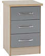 Lisdorat 100-103-051 NEVADA 3 DRAWER BEDSIDE - GREY GLOSS/LIGHT OAK EFFECT VENEER