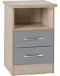 Lisdorat 100-103-053 NEVADA 2 DRAWER BEDSIDE - GREY GLOSS/LIGHT OAK EFFECT VENEER