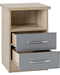 Lisdorat 100-103-053 NEVADA 2 DRAWER BEDSIDE - GREY GLOSS/LIGHT OAK EFFECT VENEER