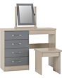 Lisdorat 100-105-016 NEVADA 4 DRAWER DRESSING TABLE SET - GREY GLOSS/LIGHT OAK EFFECT VENEER