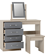 Lisdorat 100-105-016 NEVADA 4 DRAWER DRESSING TABLE SET - GREY GLOSS/LIGHT OAK EFFECT VENEER