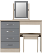 Lisdorat 100-105-016 NEVADA 4 DRAWER DRESSING TABLE SET - GREY GLOSS/LIGHT OAK EFFECT VENEER