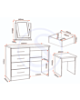 Lisdorat 100-105-017 NEVADA 4 DRAWER DRESSING TABLE SET - WHITE GLOSS