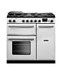 Rangemaster AURA90DFP/19323 90CM Dual Fuel Range Cooker - White with Brushed Nickel Trim