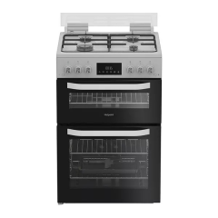 Hotpoint HDG6GDCW 60cm Double Gas Cooker with Glass Lid