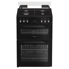 Hotpoint HTG6GDCB1 60cm Gas Freestanding Lidded Twin Cooker - Black
