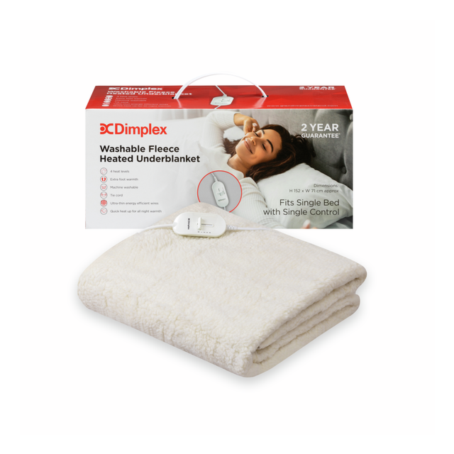 Dimplex 500002744 Single Washable Fleece Heated Underblanket - White