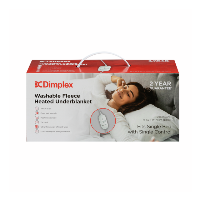 Dimplex 500002744 Single Washable Fleece Heated Underblanket - White