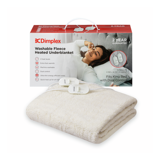 Dimplex 500002747 King Washable Fleece Heated Underblanket w/ Dual Control - White
