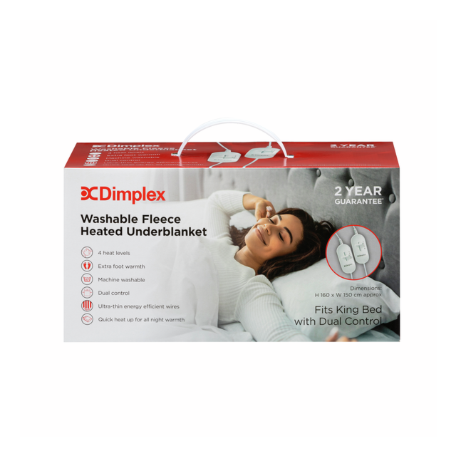 Dimplex 500002747 King Washable Fleece Heated Underblanket w/ Dual Control - White