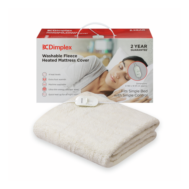 Dimplex 500002748 Single Washable Fleece Heated Mattress Cover - White