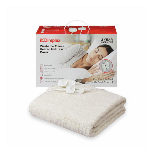 Dimplex 500002749 Double Washable Fleece Heated Mattress Cover - White