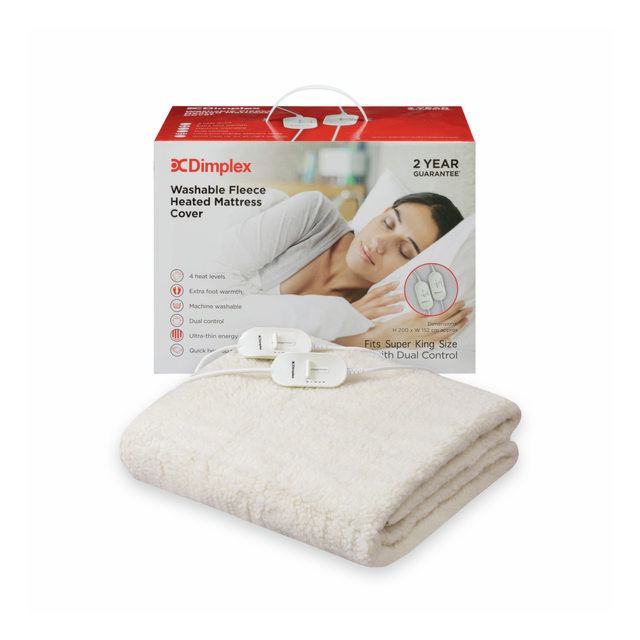 Dimplex 500002751 Super King Washable Fleece Heated Mattress Cover w/ Dual Control - White