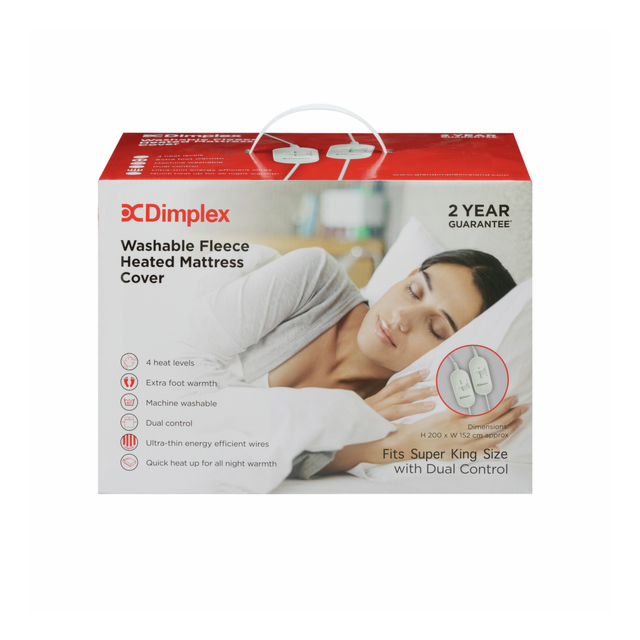 Dimplex 500002751 Super King Washable Fleece Heated Mattress Cover w/ Dual Control - White