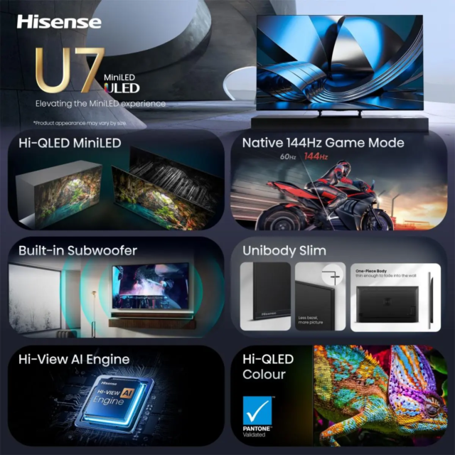 Hisense 55U7STUK 55inch 4K UHD MiniLED Smart TV - Charcoal Grey
