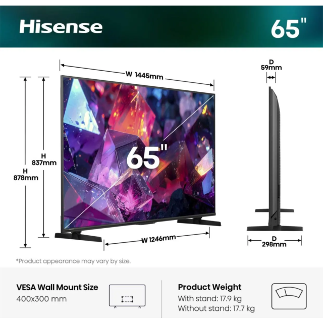 Hisense 65E7STUK PRO 65inch 4K UHD Hi-QLED Smart TV - Charcoal Grey