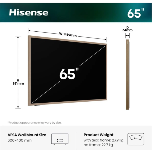 Hisense 65S7STUK 65inch 4K UHD Hi-QLED Canvas Smart TV - Black