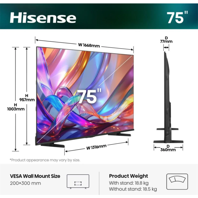 Hisense 75Q7STUK PRO 75inch 4K UHD Hi-QLED Smart TV - Black