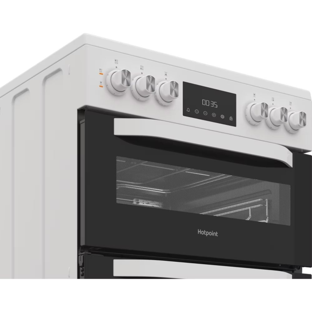 Hotpoint HTE6VDCW 50cm Electric Freestanding Double Cooker - White