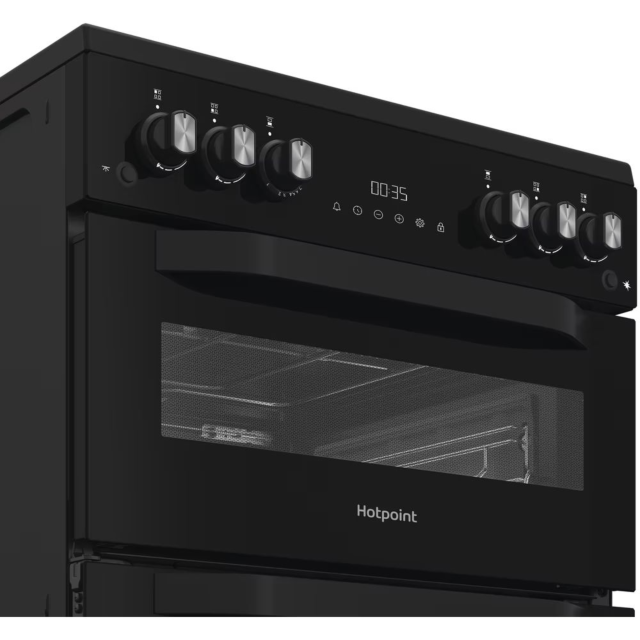 Hotpoint HTG6GDCB1 60cm Gas Freestanding Lidded Twin Cooker - Black