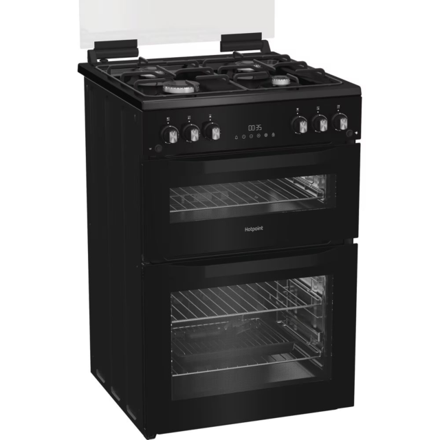 Hotpoint HTG6GDCB1 60cm Gas Freestanding Lidded Twin Cooker - Black