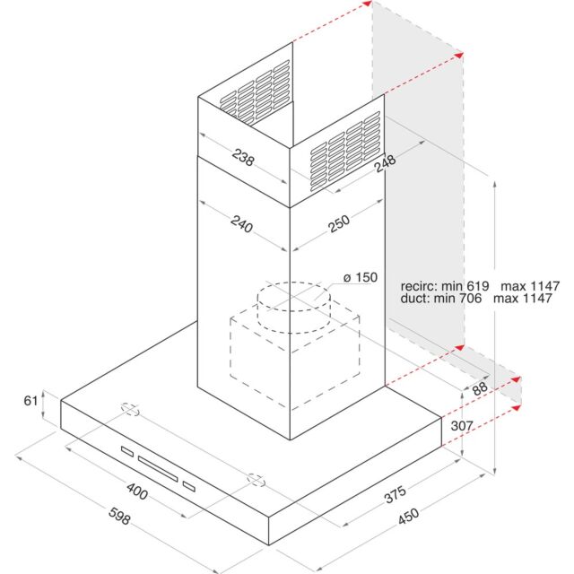 Hotpoint PHBS67FLLIX 60cm Chimney Cooker Hood - Inox
