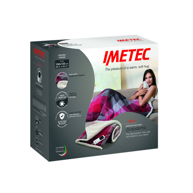 Imetec 400000286 Deluxe Heated Sherpa Fleece Throw - Tartan/White