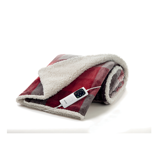 Imetec 400000286 Deluxe Heated Sherpa Fleece Throw - Tartan/White