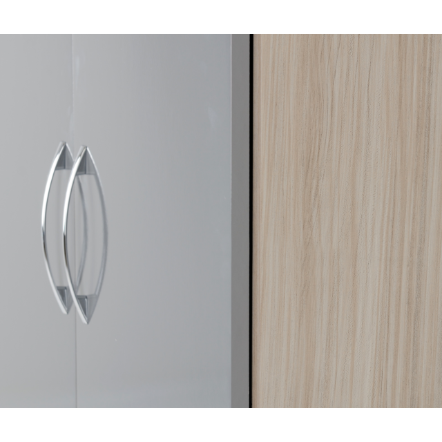 Lisdorat 100-101-075 NEVADA 4 DOOR 2 DRAWER MIRRORED WARDROBE - GREY GLOSS/LIGHT OAK EFFECT VENEER
