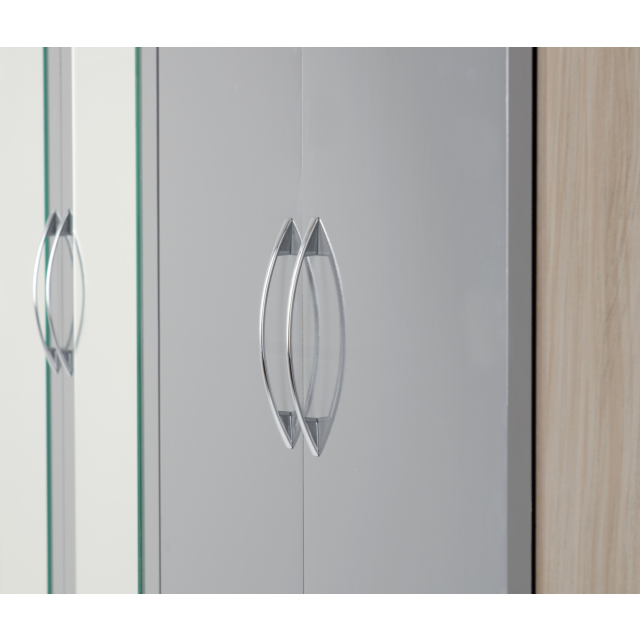 Lisdorat 100-101-075 NEVADA 4 DOOR 2 DRAWER MIRRORED WARDROBE - GREY GLOSS/LIGHT OAK EFFECT VENEER
