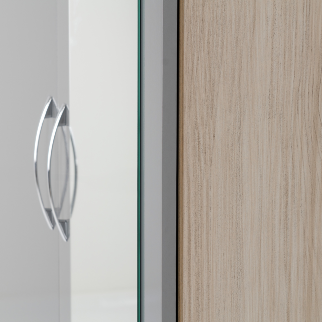 Lisdorat 100-101-085 NEVADA MIRRORED 2 DOOR 1 DRAWER WARDROBE - GREY GLOSS/LIGHT OAK EFFECT VENEER