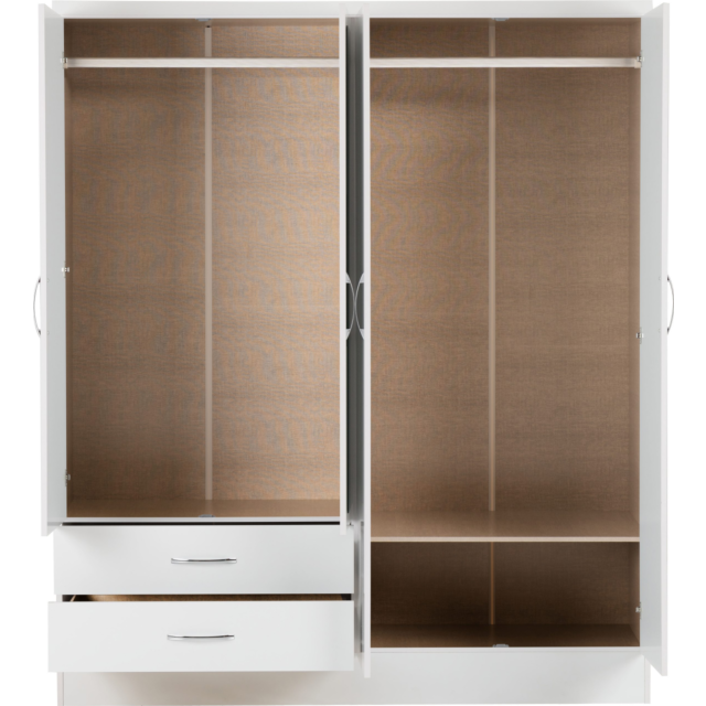 Lisdorat 100-101-088 NEVADA 4 DOOR 2 DRAWER MIRRORED WARDROBE - WHITE GLOSS